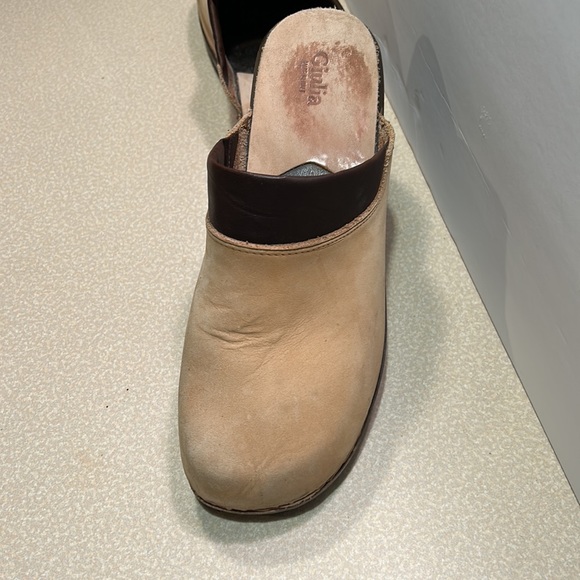 Giulia Italian leather and suede wooden unisex clogs - Picture 7 of 15